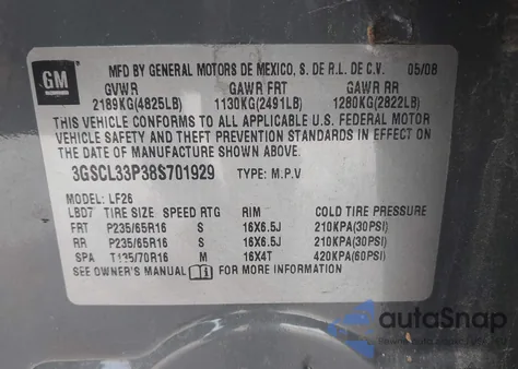 2008 Saturn Vue 4-Cyl Xe z USA, uszkodzony, nr VIN 3GSCL33P38S701929